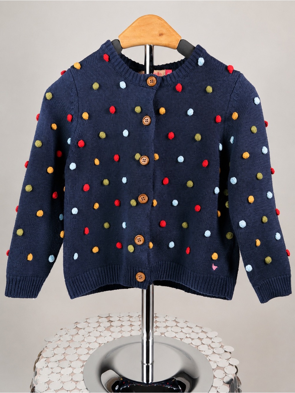 Pink Chicken Navy Pom Pom Cardigan Sweater Girls Size 6Y